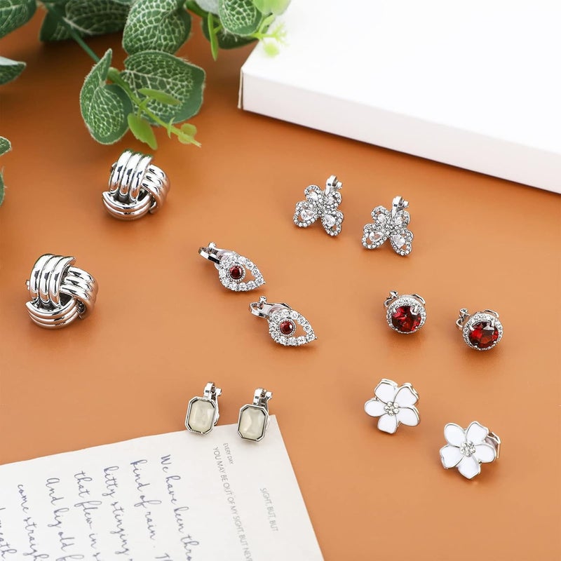 NEWITIN 12 Pairs Clip On Earrings for Women Cute Earring Crystal Pearl Stud Charming Fashion Earring Non Piercing Clip on Stud Earrings for Women - Image 4